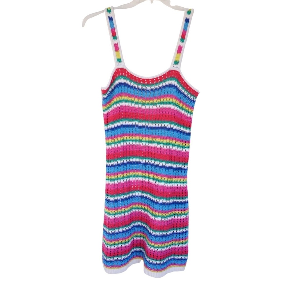 GAP Womens Rainbow Striped Crochet Mini Dress Multi Color Cotton Knit Small